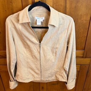 Coldwater Creek Tan Sueded Style Zip-Up Jacket with Cuffs